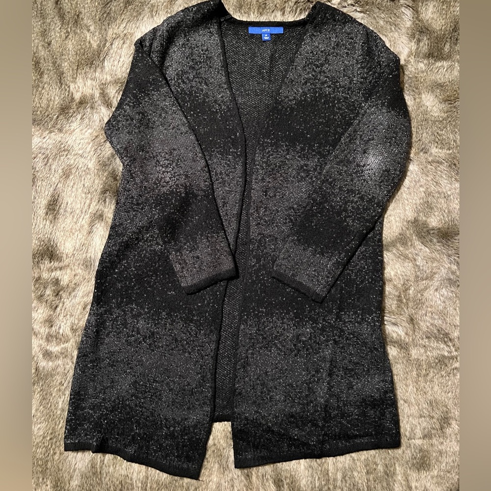 Apt 9 very warm open cardigan sweater, black/gray, size medium